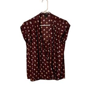 Halogen Floral Blouse Size S Maroon with Yellow Flowers Loose Fit Lightweight